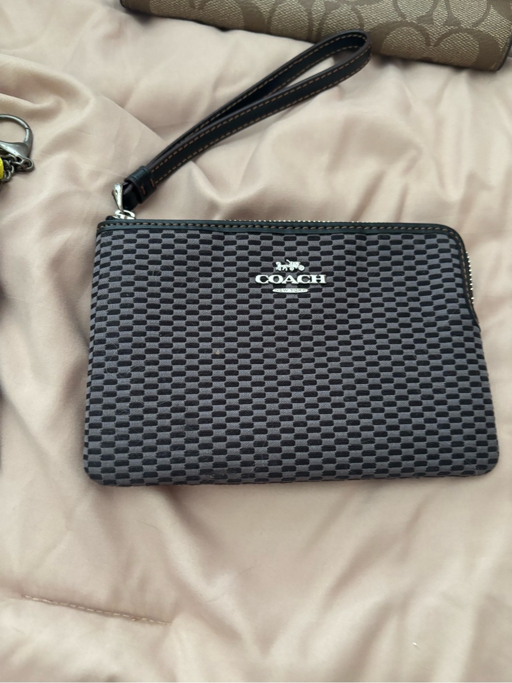 Coach Men's Wristlet Pouch in Black and Gray Checker